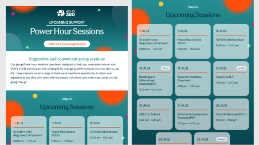 Email promoting ADHD360 Power Hour sessions