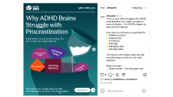 Social post explaining why ADHD brains struggle with procrastination